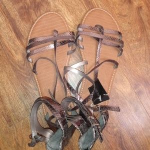 Lane Bryant size 12W metallic strappy snakeskin sandals NWT